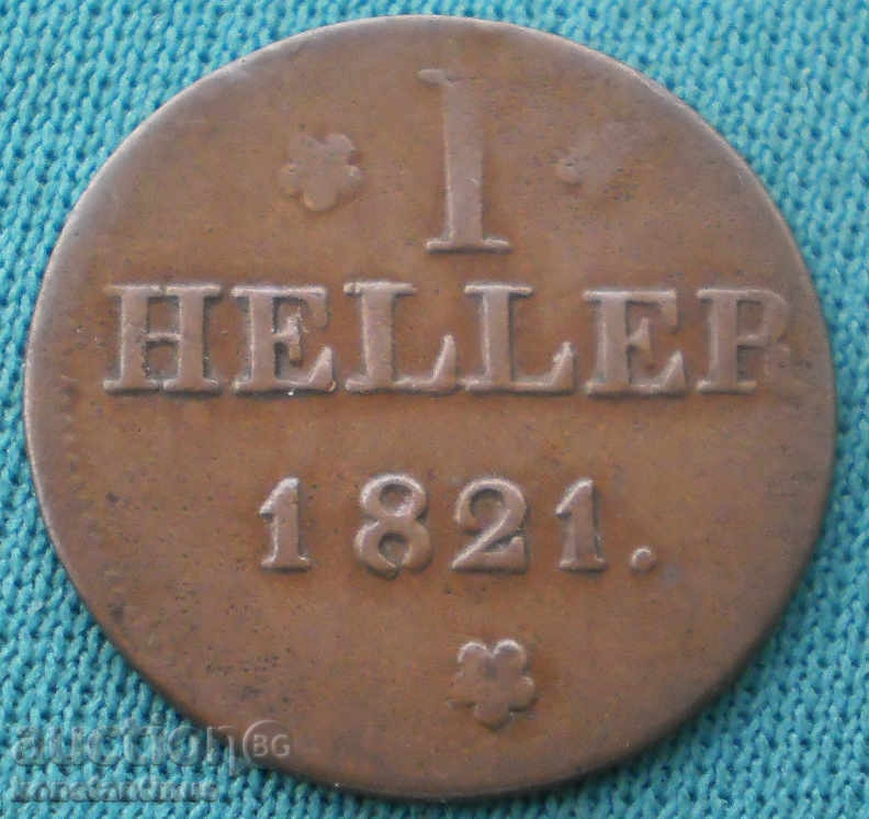 Франкфурт Германия 1 Хелер 1821г. Рядка Монета