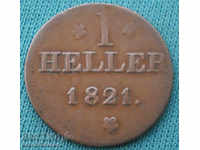 Frankfurt Germany 1 Heler 1821 Rare Coin