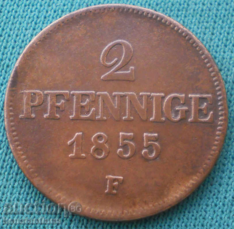 Saxonia-Albertine Germania 2 Pfennig 1855 F Coin Rare cu preț € 9.20 | 17.99 BGN Saxonia-Albertine Germania 2 Pfennig 1855 F Coin Rare cu preț € 9.20 | 17.99 BGN