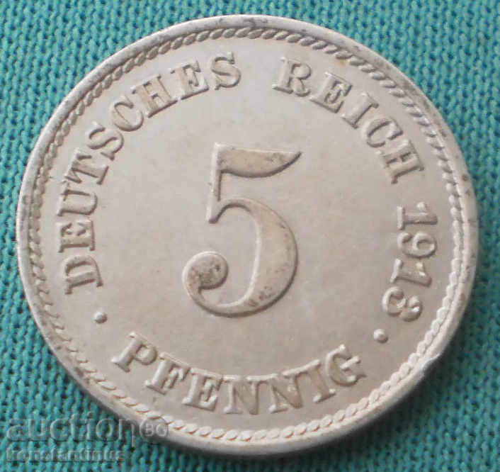 Germania Reich 5 Pfennig 1913 E UNC scrisori rare