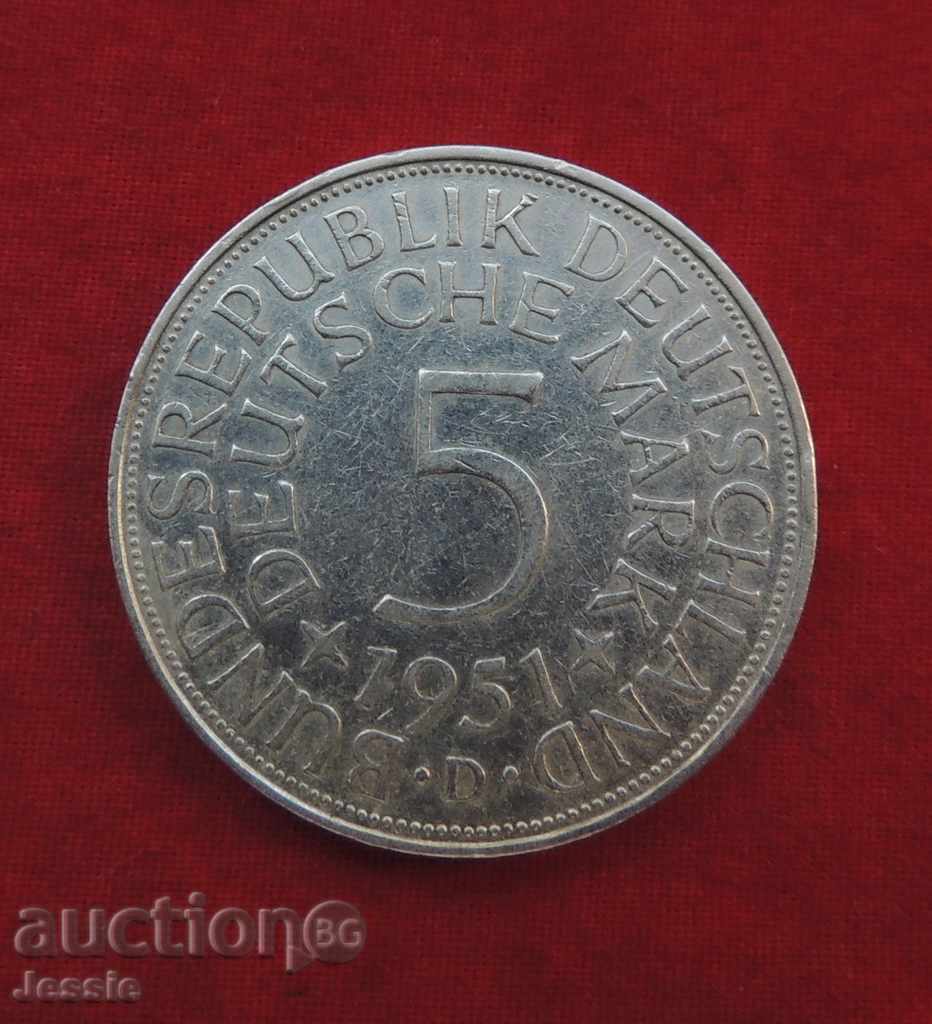 5 timbre 1951 D Germania argint