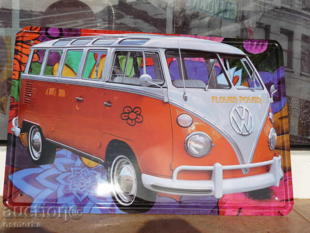 Метална табела кола бус VW Фолксваген цветя цветен ретро bus