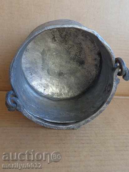 Delivery of Tinned cauldron, old coin with inscription, copper vessel, coin Delivery of Tinned cauldron, old coin with inscription, copper vessel, coin