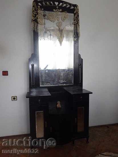 Old vanity buffet mirror cabinet furniture with crocheted lace Old vanity buffet mirror cabinet furniture with crocheted lace