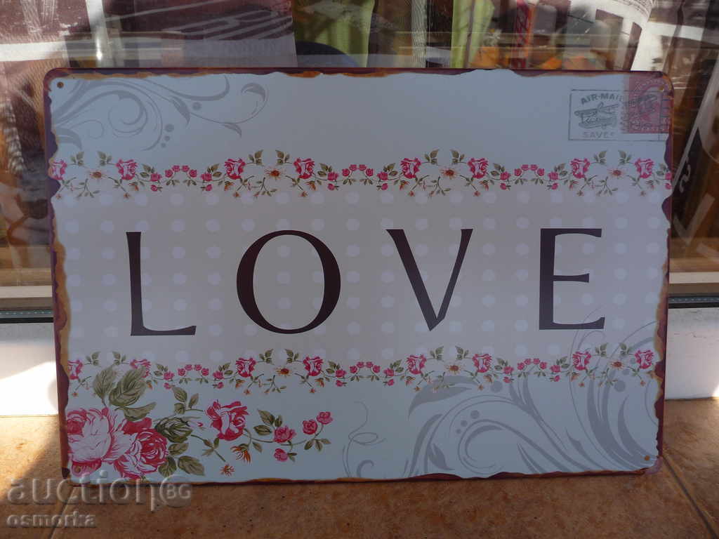 Метална табела послание надпис Любов Love цветя и рози