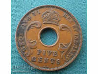Zanzibar-Uganda 5 Cent 1937 Rare (kkk)