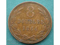 Guernsey 8 Double 1864 Rare (kkk)