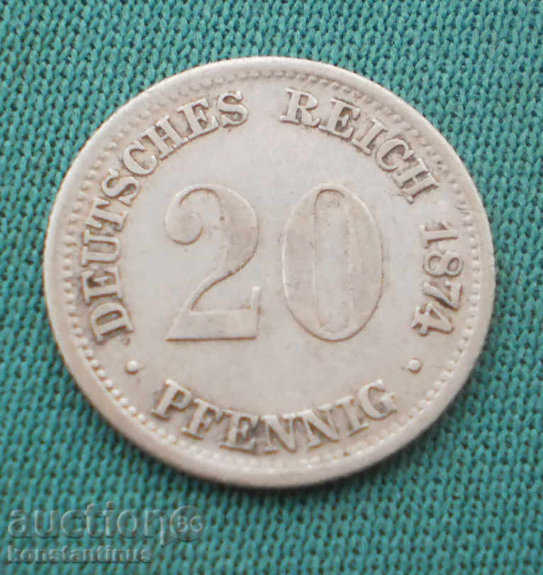 Germania I Reich 20 pfennig 1874 D Argint Rare (kkk) cu preț € 10.23 | 20.01 BGN