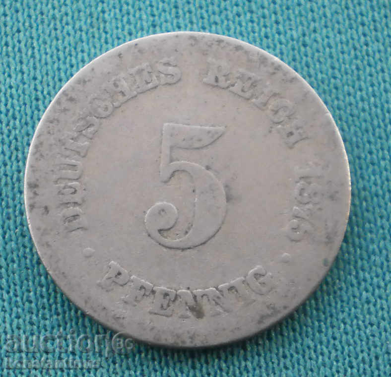 German Imperial Reich 5 Pfennig 1875 F Rare (KKK)