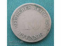 Germany Imperial Reich 10 Phenicia 1874 F Rare (kkk)