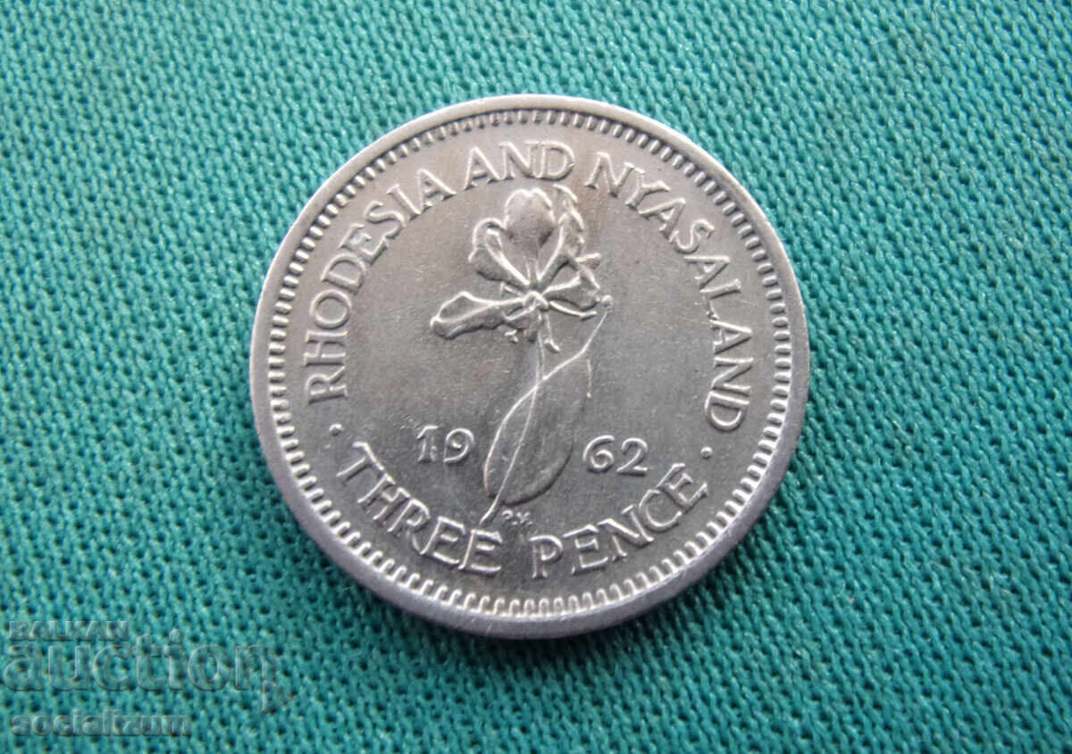 Rhodesia and Nyasaland 3 Pennies 1962 Rare ( kkk )