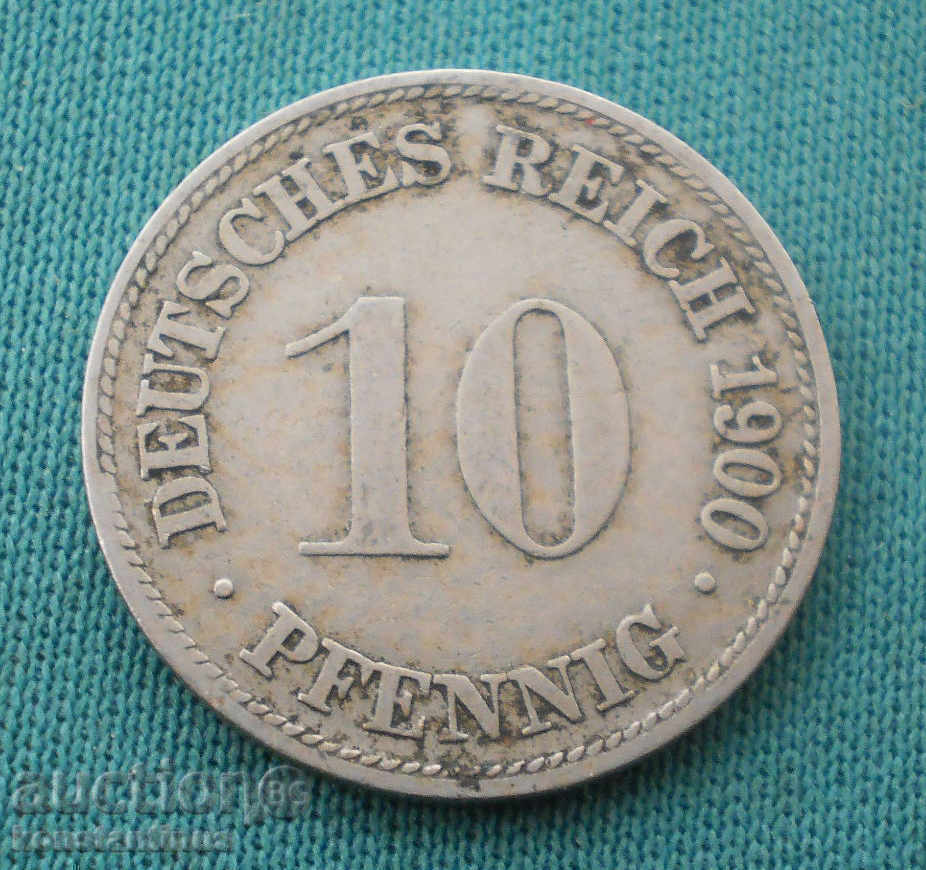 German Imperial Reich 10 Pfennig 1900 D Rare (KKK)