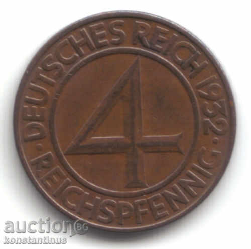 Γερμανία 4 Pfennig 1932 D Rare