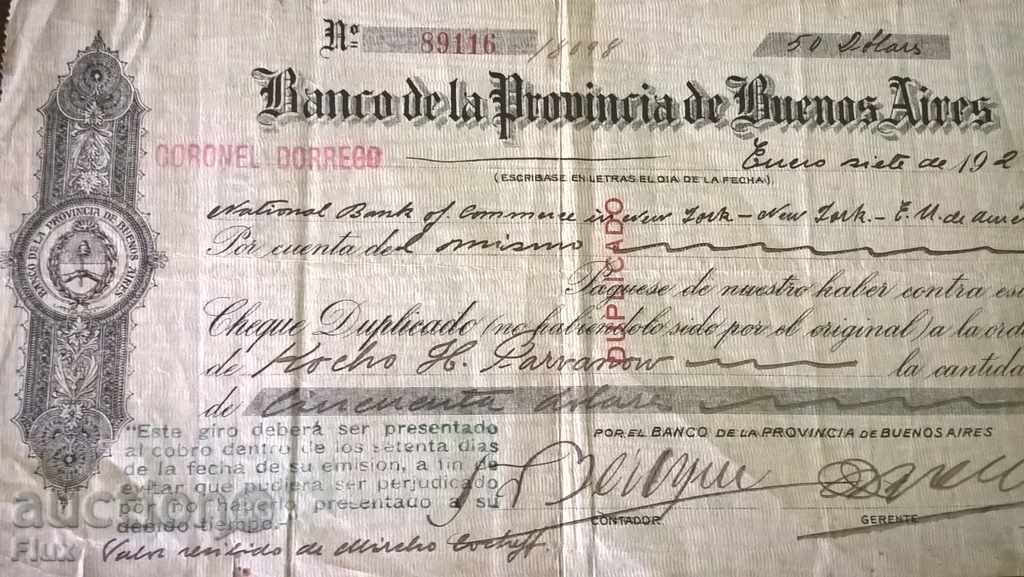 Bank Check - Argentina | 1927 with price 17.00 BGN | € 8.69 Bank Check - Argentina | 1927 with price 17.00 BGN | € 8.69