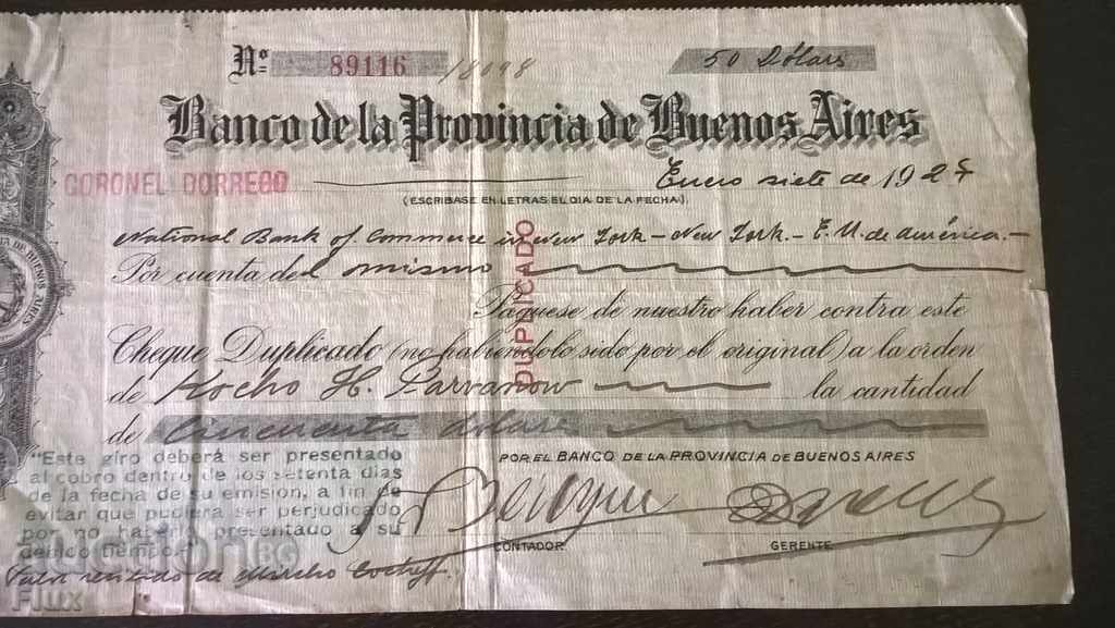 Delivery of Bank Check - Argentina | 1927 Delivery of Bank Check - Argentina | 1927