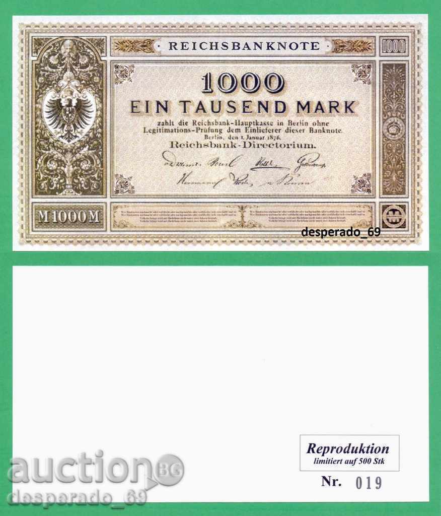 (¯` '• .¸ (reproducere) GERMANIA 1000 marca 1876 UNC •. •' ´¯)