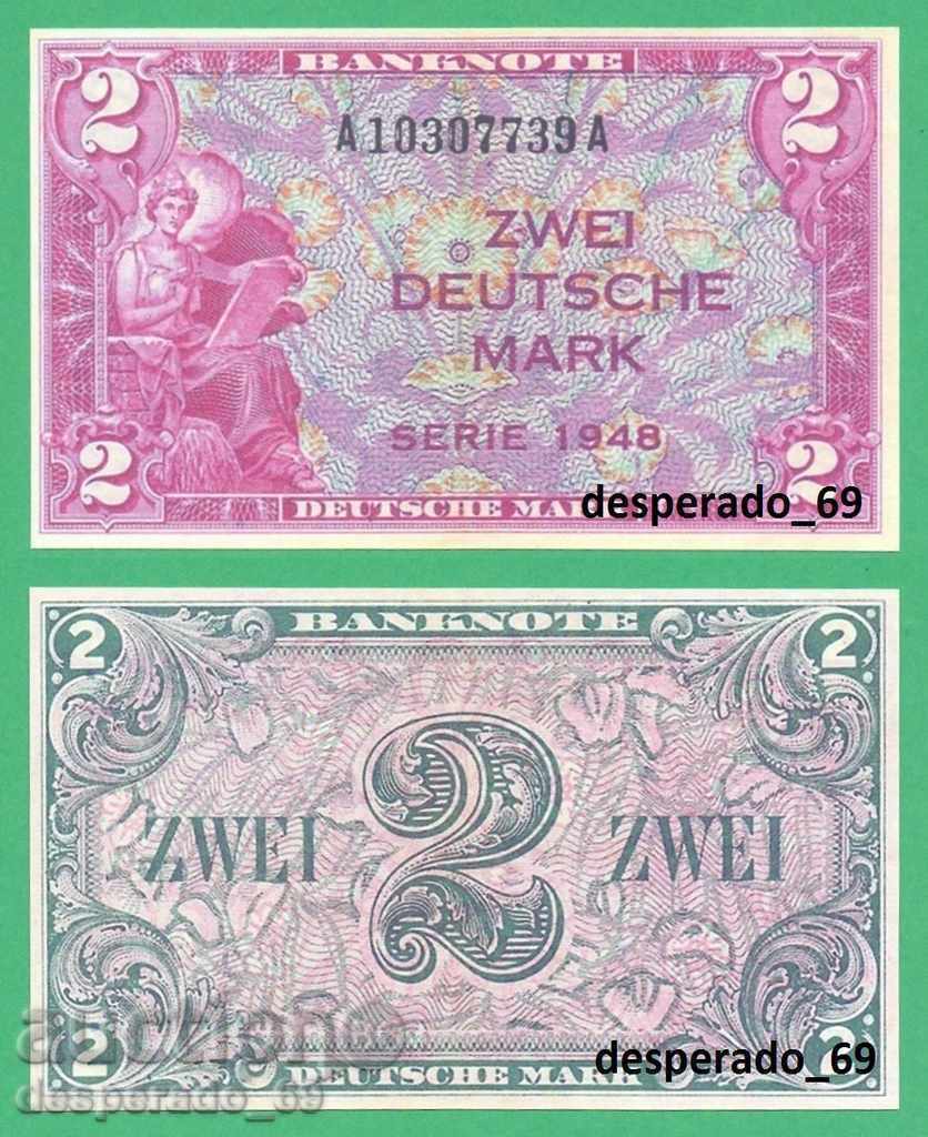 (¯`'•.¸(репродукция)  ГЕРМАНИЯ  2 марки 1948 UNC   ¸.•'´¯)