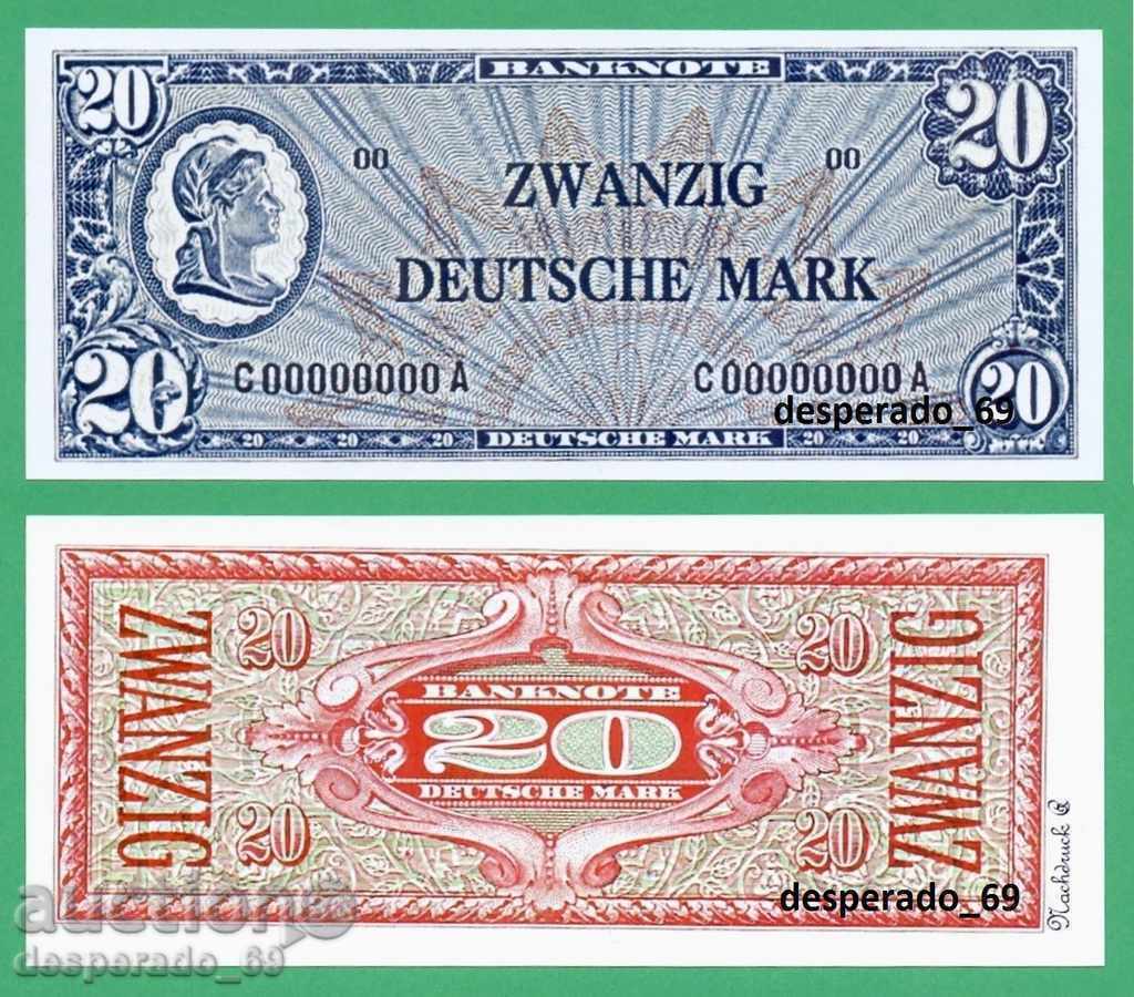 (¯`'•.¸(репродукция)  ГЕРМАНИЯ  20 марки 1948 UNC   ¸.•'´¯)