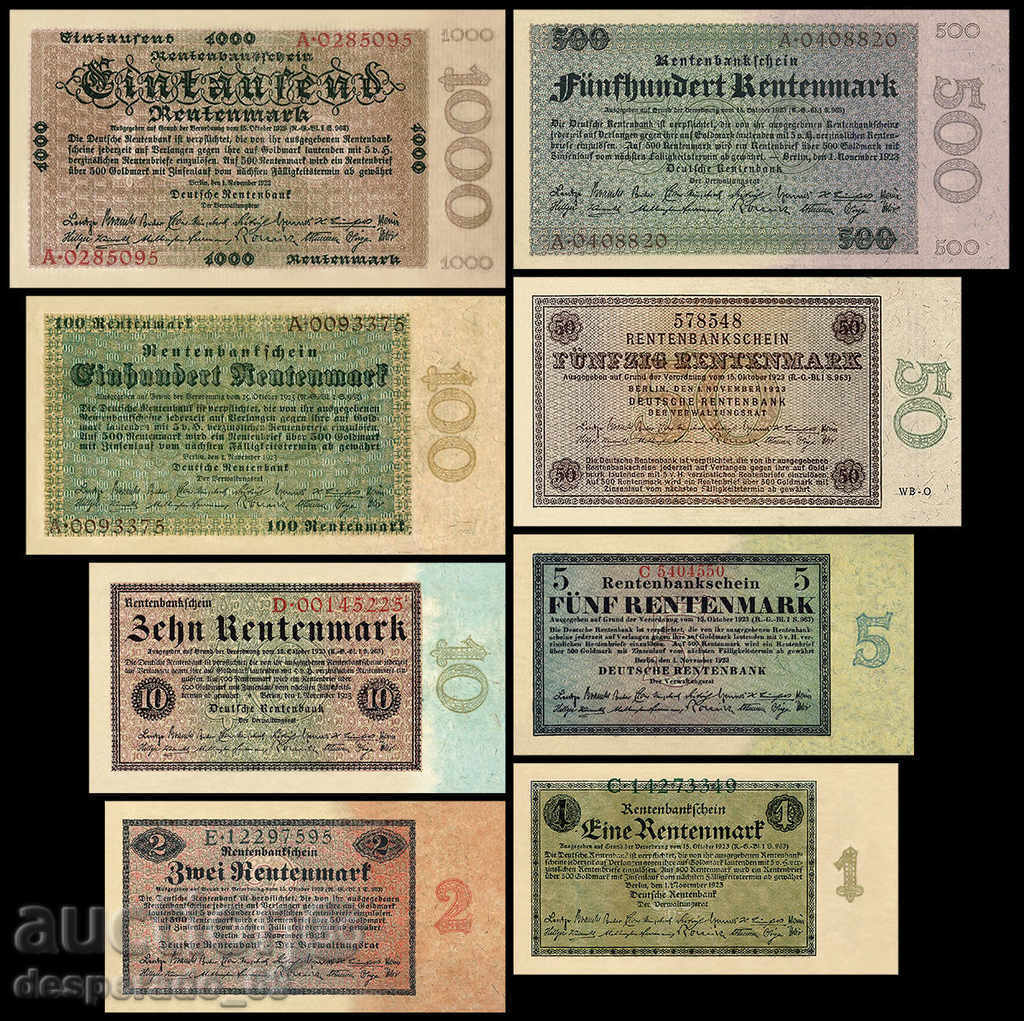 (¯`'•.¸(репродукция) ГЕРМАНИЯ пълен сет рентемарк 1923 UNC (¯`'•.¸(репродукция) ГЕРМАНИЯ пълен сет рентемарк 1923 UNC