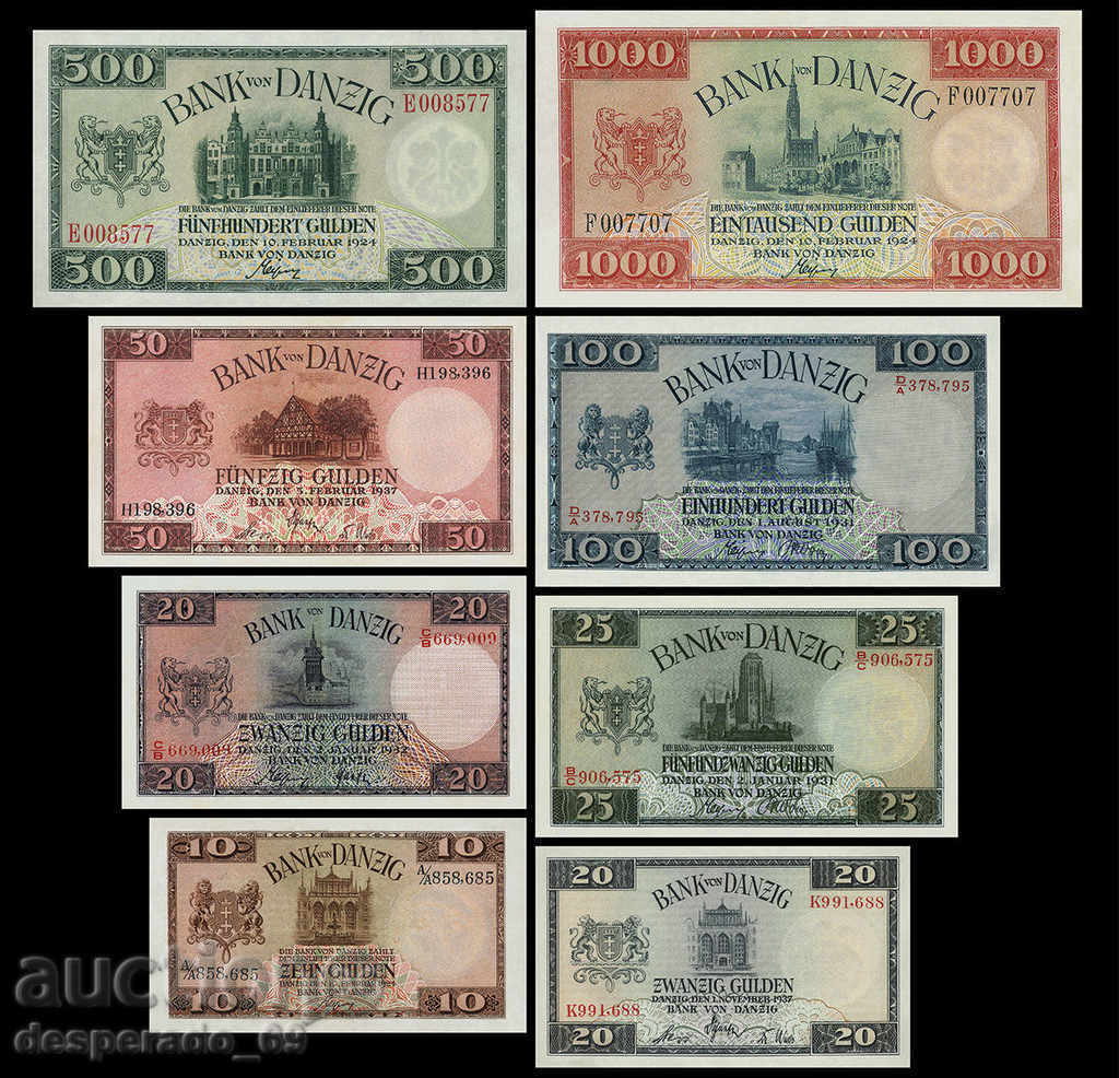 (¯` '• .¸ (Reproduction) GDANSK Bank Note Set 1924-38 UNC •' ´¯)
