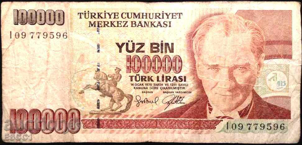 Banknote 100,000 pounds 1970 from Turkey