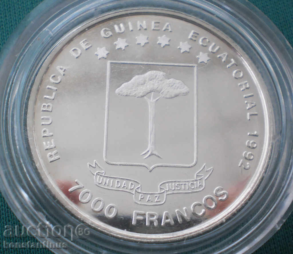 Guineea Ecuatorială 7000 Franci 1992 PROOF Argint Rare cu preț € 33.23 | 64.99 BGN