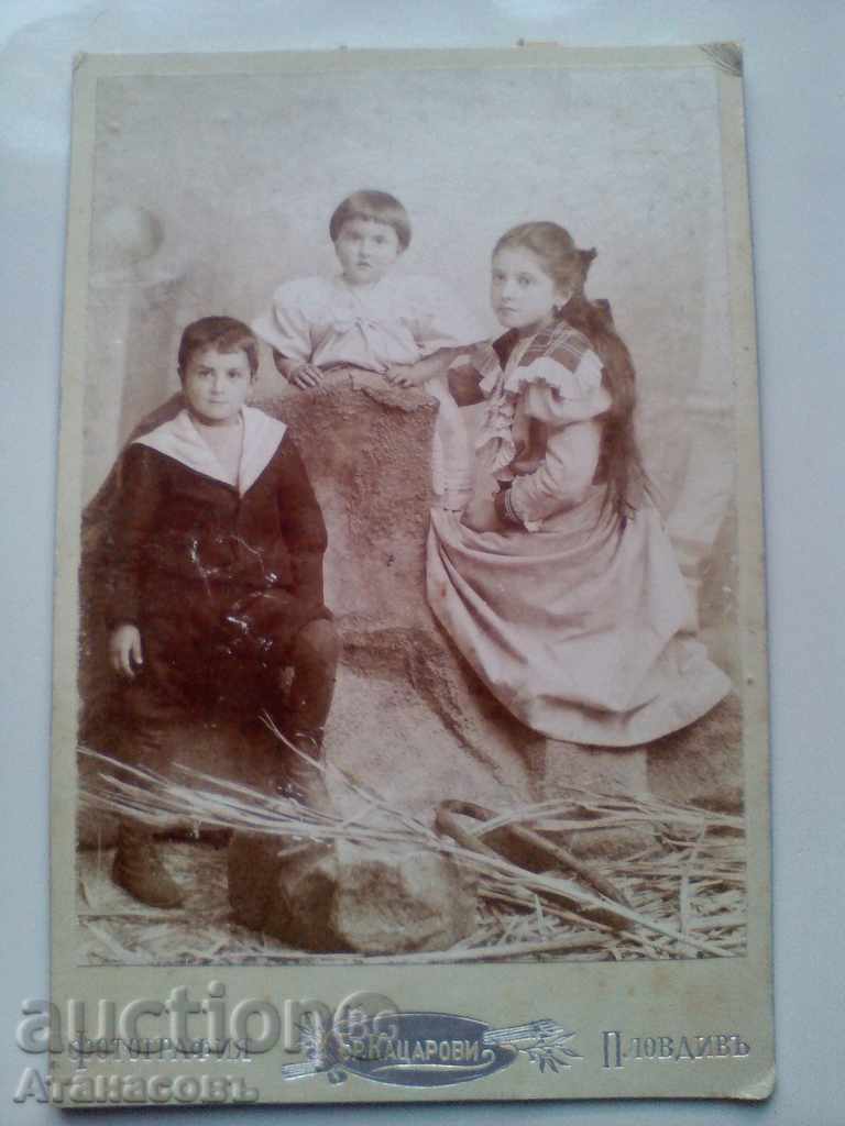 Стара Снимка фотография CDV картон 1889 г.  Кацарови Пловдив