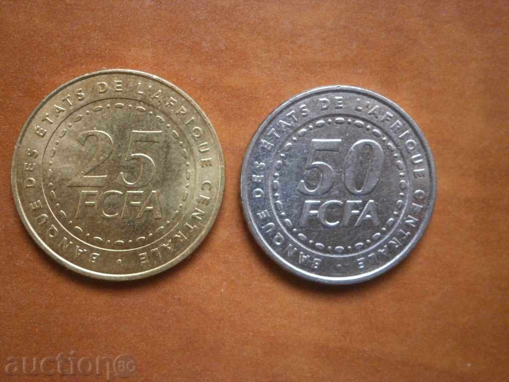 Set of 25 and 50 segments of franc from Central African States