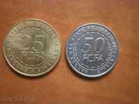 Set of 25 and 50 Sefa francs from Central African States