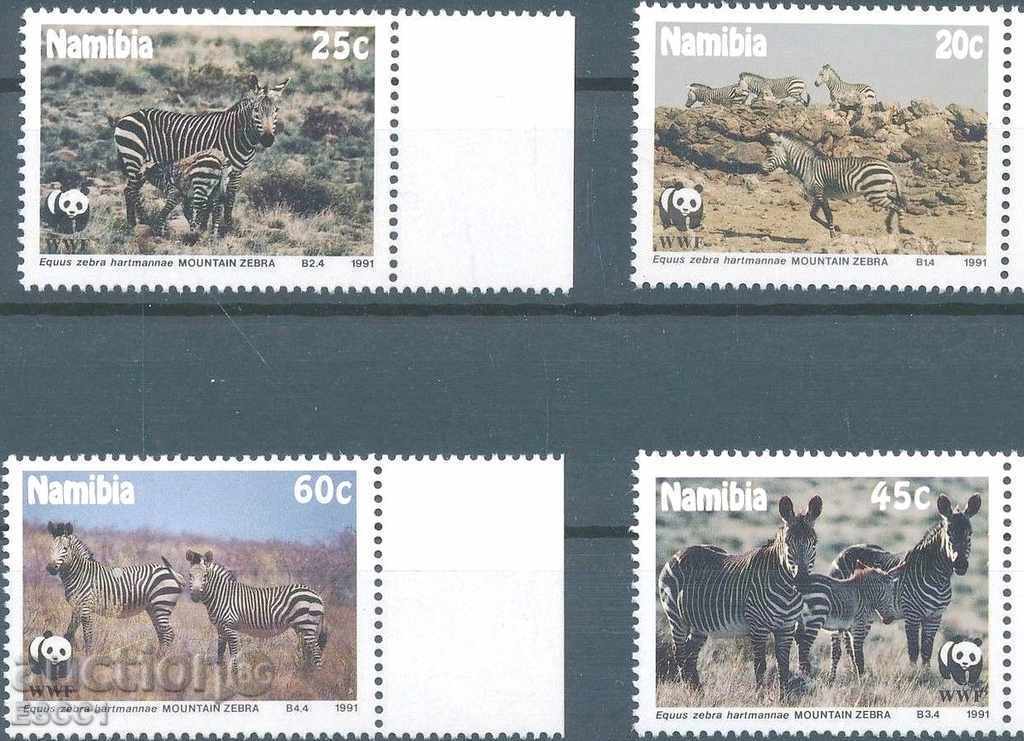 Чисти марки Фауна WWF Зебри 1991 от Намибия