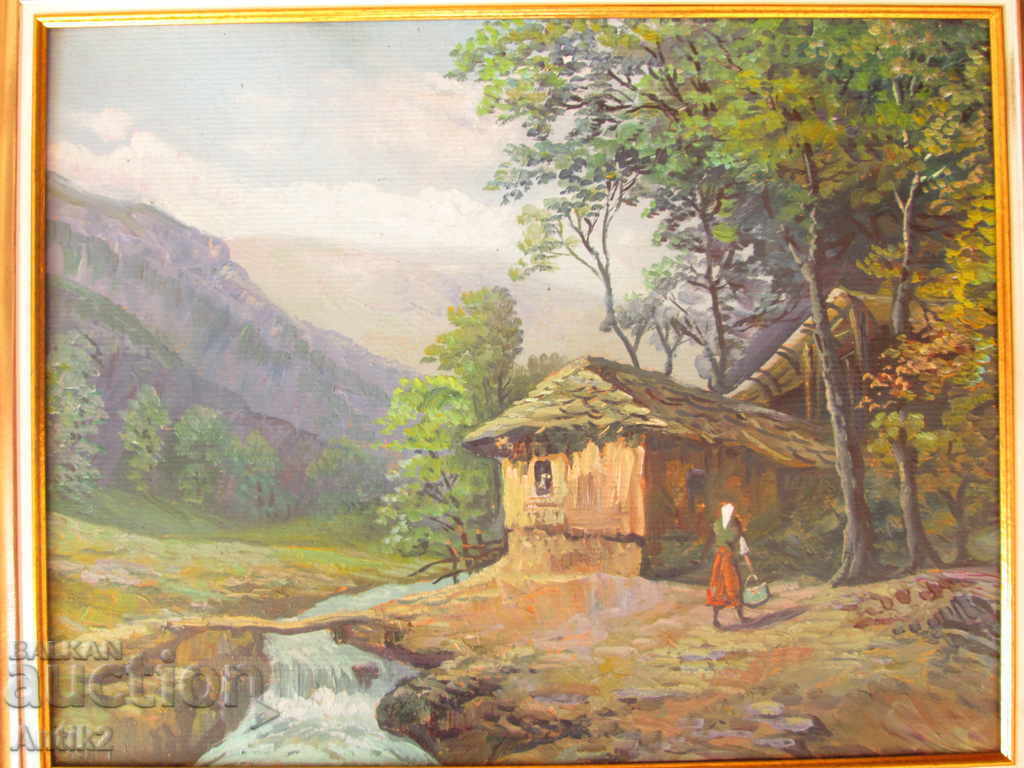 Old painting, Viktor Popov rural landscape, oil paints, cardboard - 5