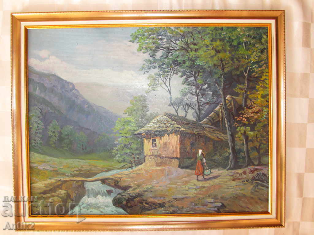 Old painting, Viktor Popov rural landscape, oil paints, cardboard - 6