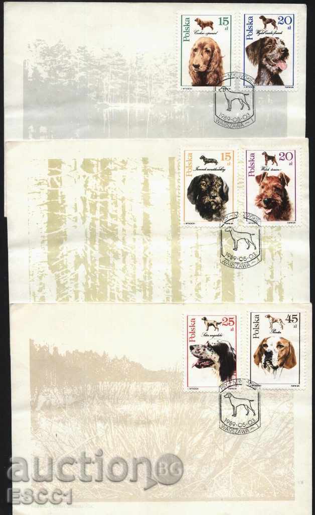Първодневни  пликове  (FDC) Фауна Кучета 1989 от Полша
