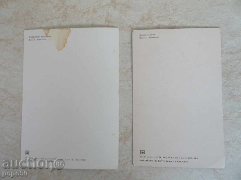 2 pcs. RUSSIAN POSTAL CARDS "BASKET AND TIGRENOAK" with price 2.00 BGN | € 1.02
