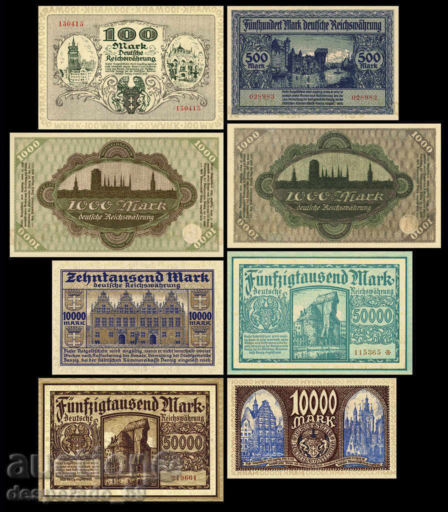 (¯` '• .¸ (Reproduction) GDANSK 1922-23 UNC Banknote Set •' ´¯) with price 40.00 BGN | € 20.45 (¯` '• .¸ (Reproduction) GDANSK 1922-23 UNC Banknote Set •' ´¯) with price 40.00 BGN | € 20.45