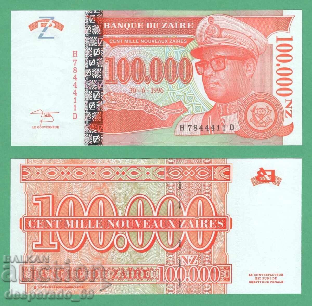 (¯`'•.¸ ZAIRE 100 000 zaire 1996 UNC ¸.•'´¯)