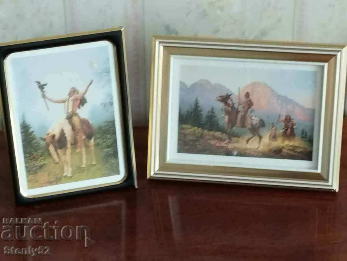 2 tablouri „Războinici indieni” 15/10 cm, imprimare digitală.