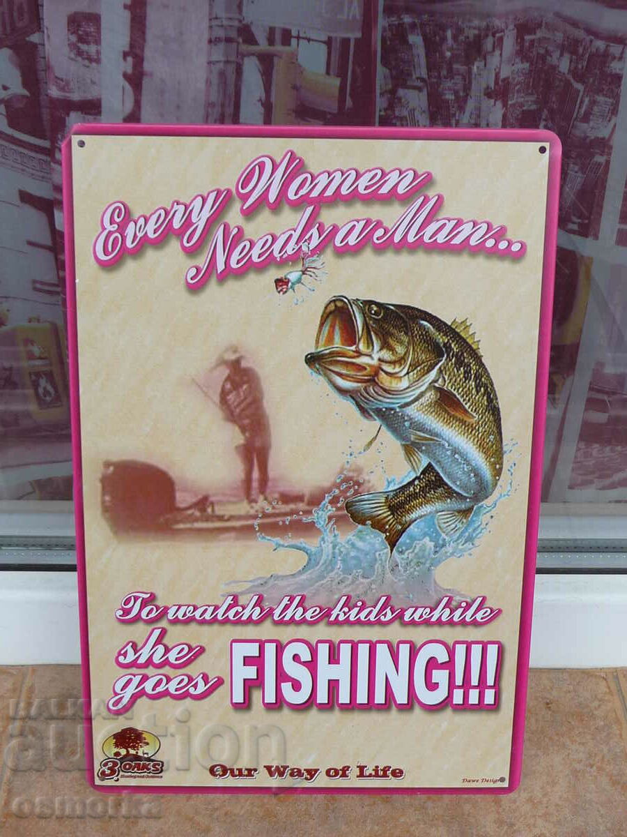 Μεταλλική πινακίδα ψάρεμα ψαράς ψάρι χόμπι καλάμι ίνα γάντζου