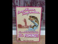 Μεταλλική πινακίδα ψάρεμα ψαράς ψάρι χόμπι καλάμι ίνα γάντζου