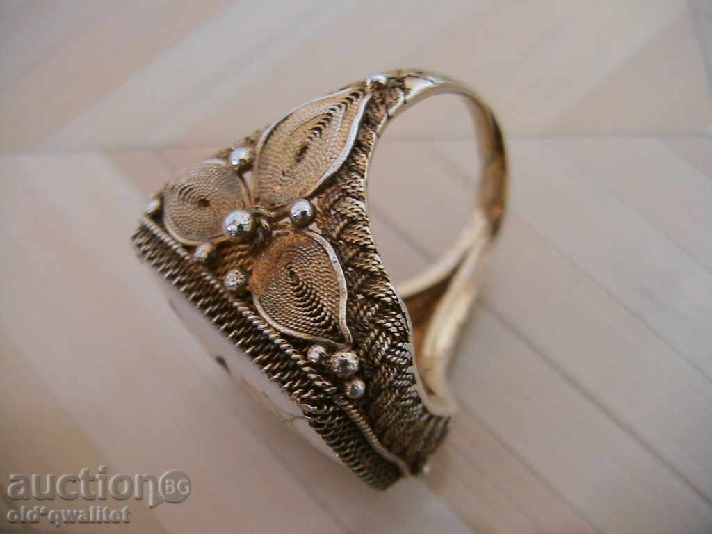 OLIVE SILVER RING WITH DRAWING IN BONE, OZE - 7 OLIVE SILVER RING WITH DRAWING IN BONE, OZE - 7