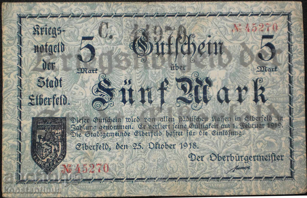 Germany 5 Mark 1918 Rare Variety