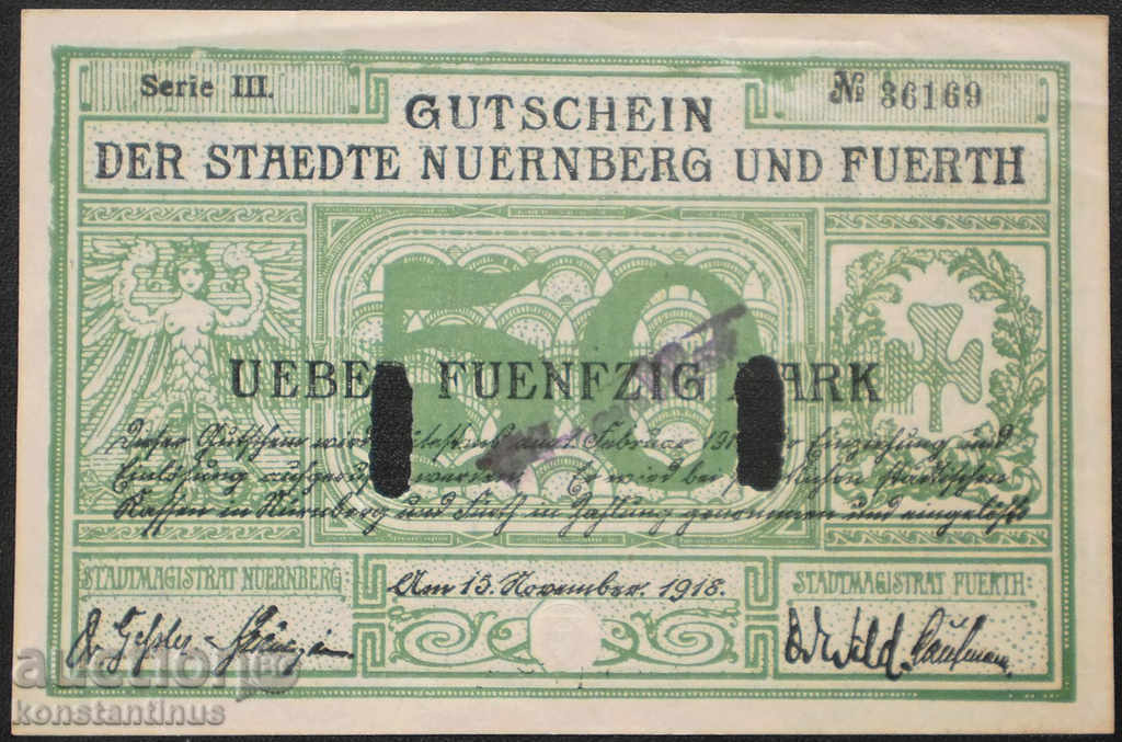 Germany 50 Mark 1918 UNC Rare Variety