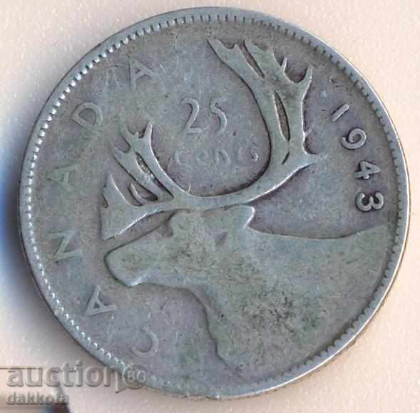 Канада 25 цента 1943 година, сребърна монета