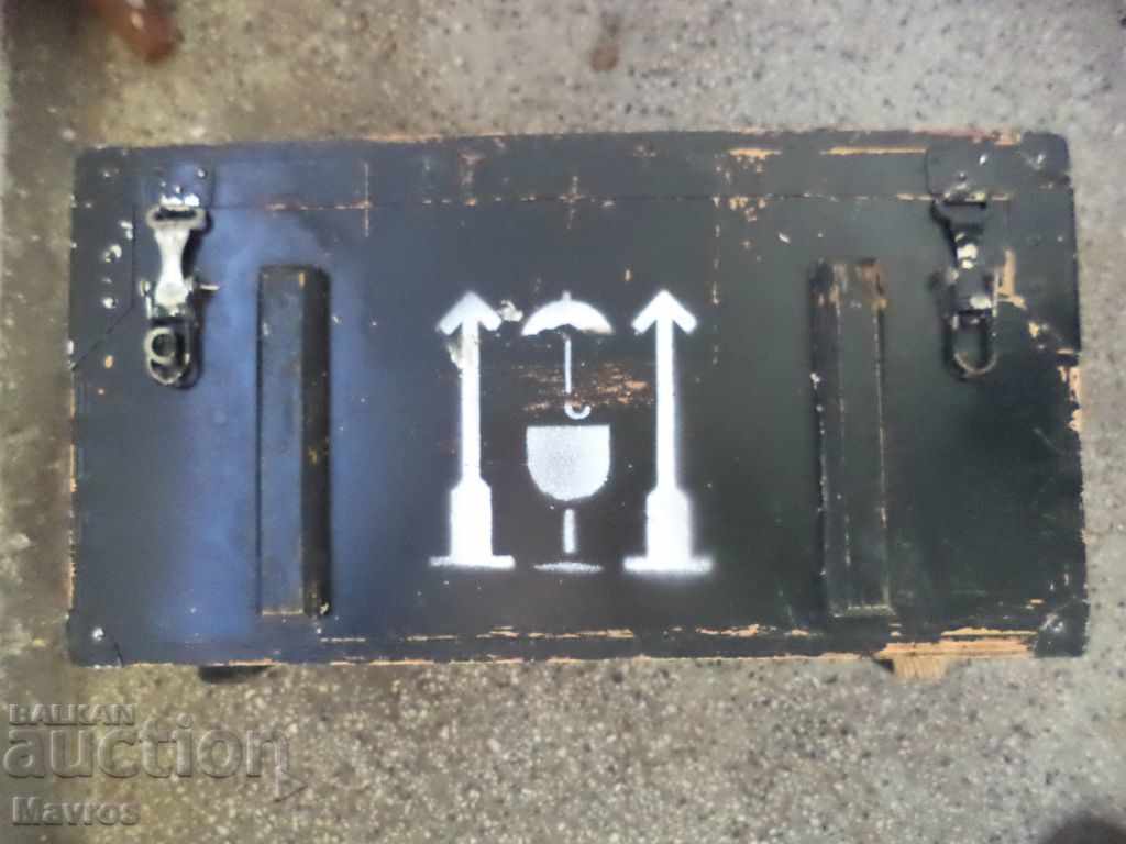 Delivery of Wooden chest 44x34x23 cm with metal fittings and handles - military