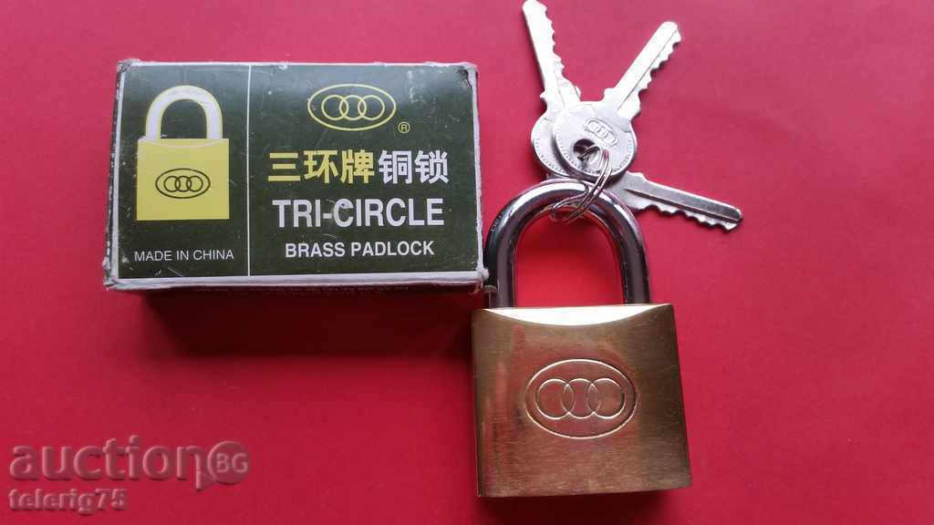 Quality Bronze Padlock TRI-CIRCLE, Size: 50mm, + 3 Key