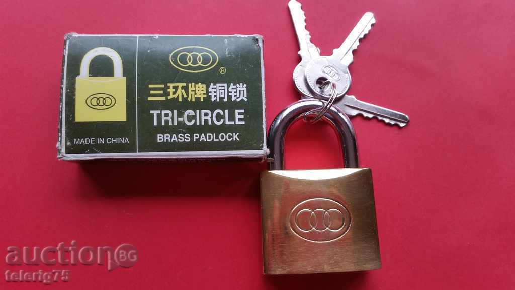 Quality Bronze Padlock TRI-CIRCLE, Size: 50mm, +3 Keys