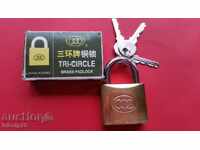 Quality Bronze Padlock TRI-CIRCLE, Size: 50mm, +3 Keys