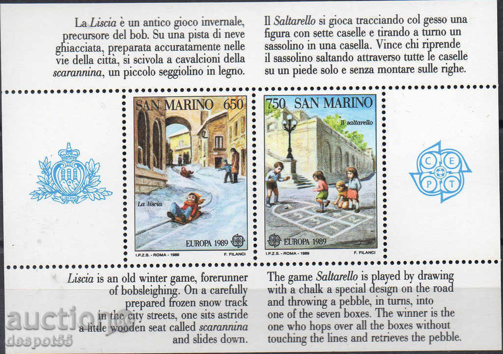 1989 San Marino. Europa. jocuri pentru copii. Block.