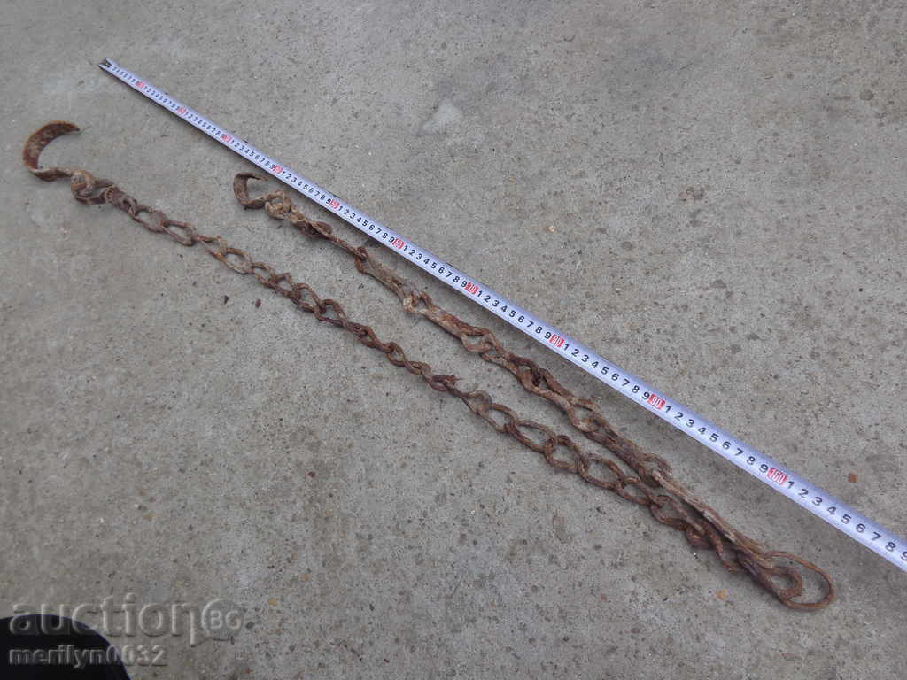 Παράδοση Παλιά αλυσίδα από σφυρήλατο σίδερο με γάντζο, αλυσίδα με γάντζο εστίας Παράδοση Παλιά αλυσίδα από σφυρήλατο σίδερο με γάντζο, αλυσίδα με γάντζο εστίας