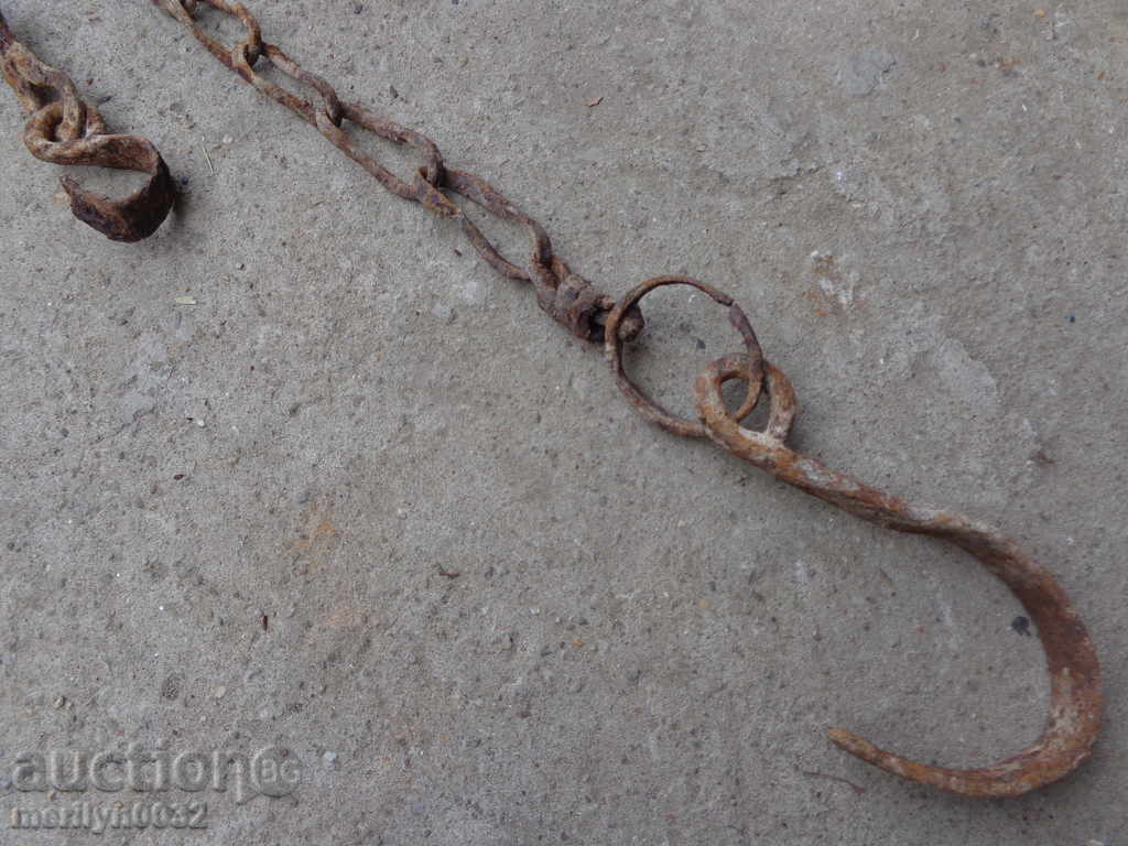 Παλιά αλυσίδα από σφυρήλατο σίδερο με γάντζο, αλυσίδα με γάντζο εστίας - 7 Παλιά αλυσίδα από σφυρήλατο σίδερο με γάντζο, αλυσίδα με γάντζο εστίας - 7